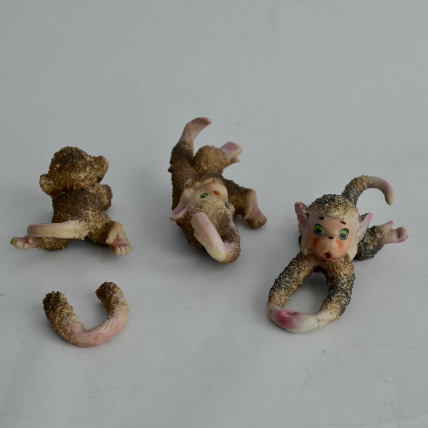 Vintage Sugared Monkeys Japan 1960s Set of 3 Porcelain