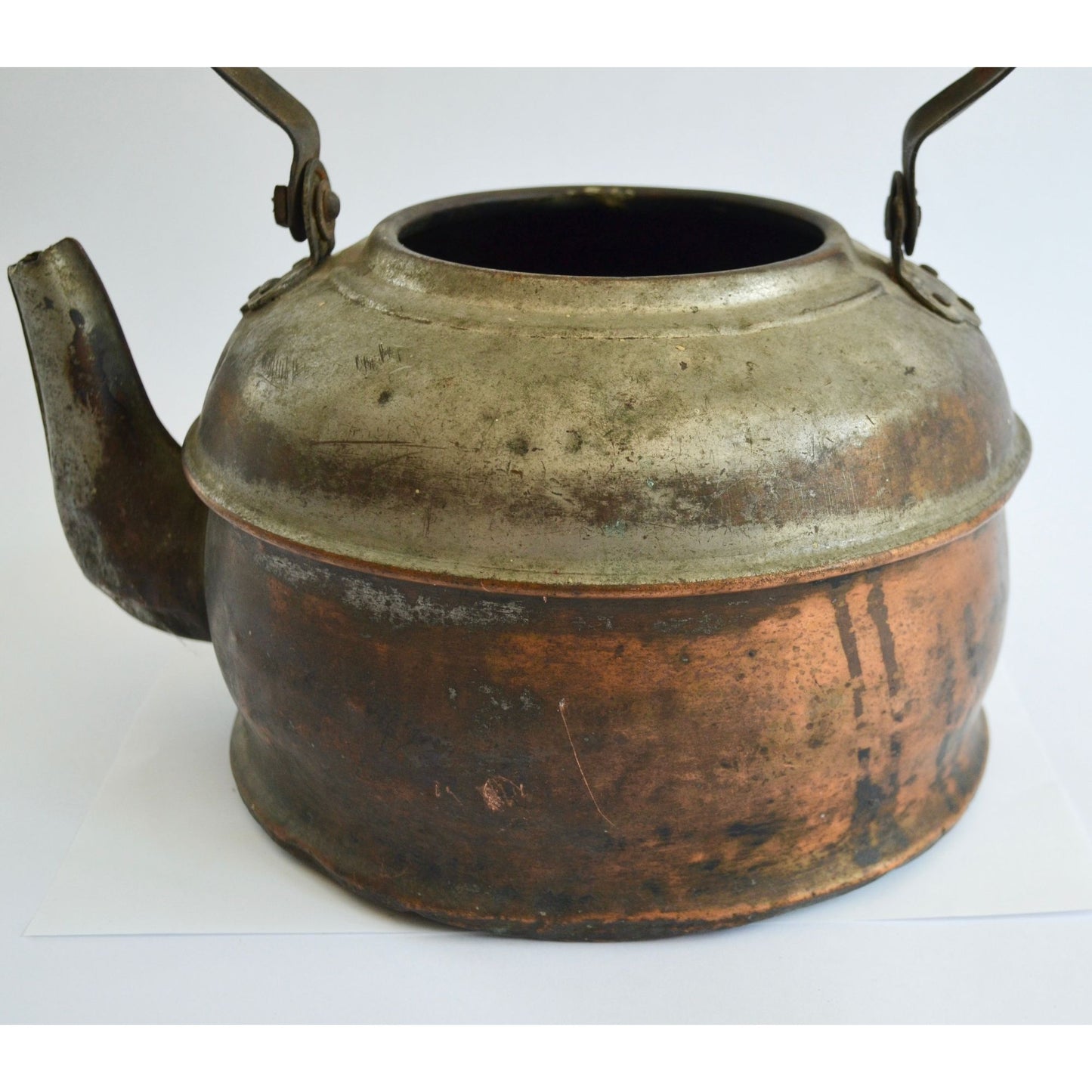 Vintage Primitive Copper Kettle Teapot Wood Handle Antique Tea Pot