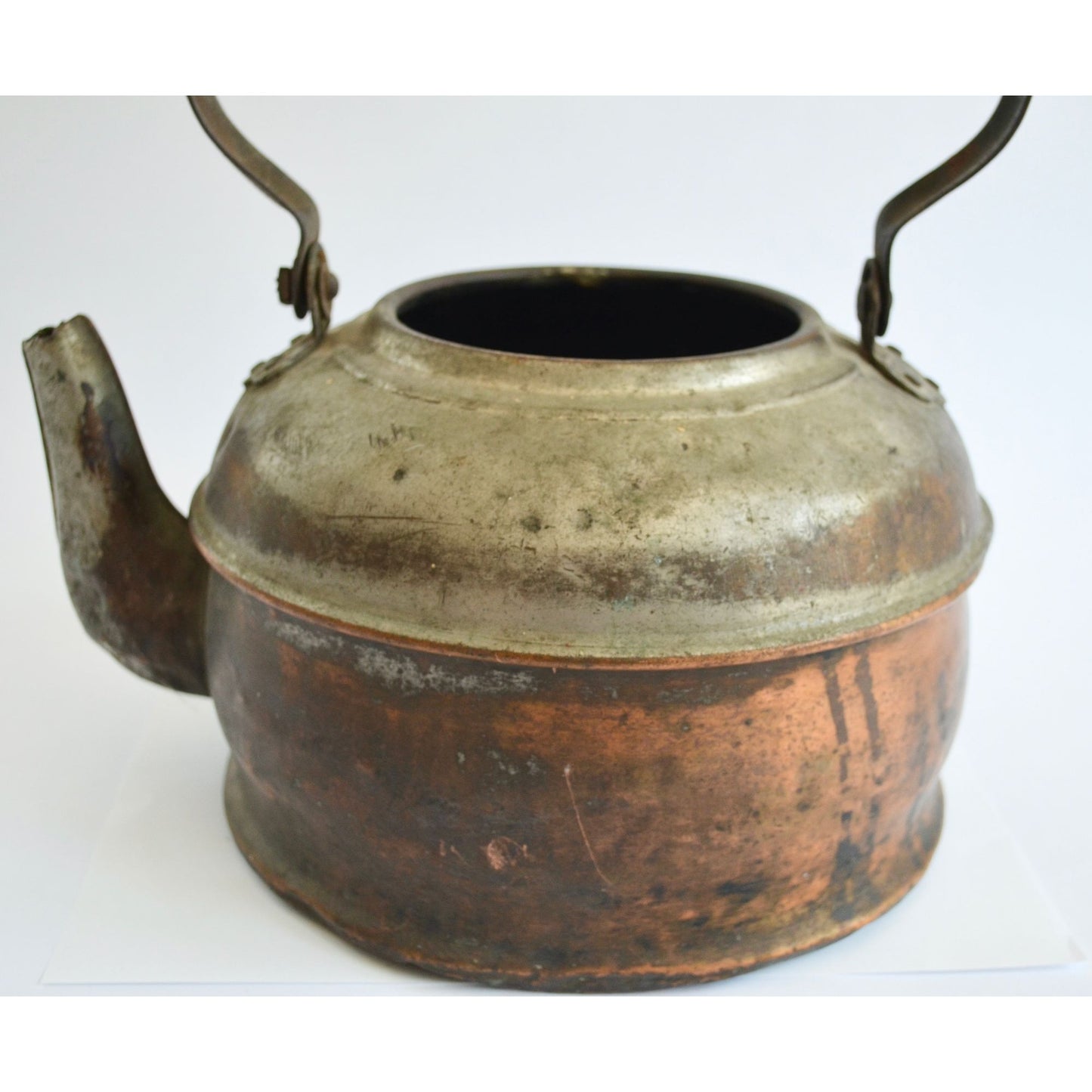 Vintage Primitive Copper Kettle Teapot Wood Handle Antique Tea Pot