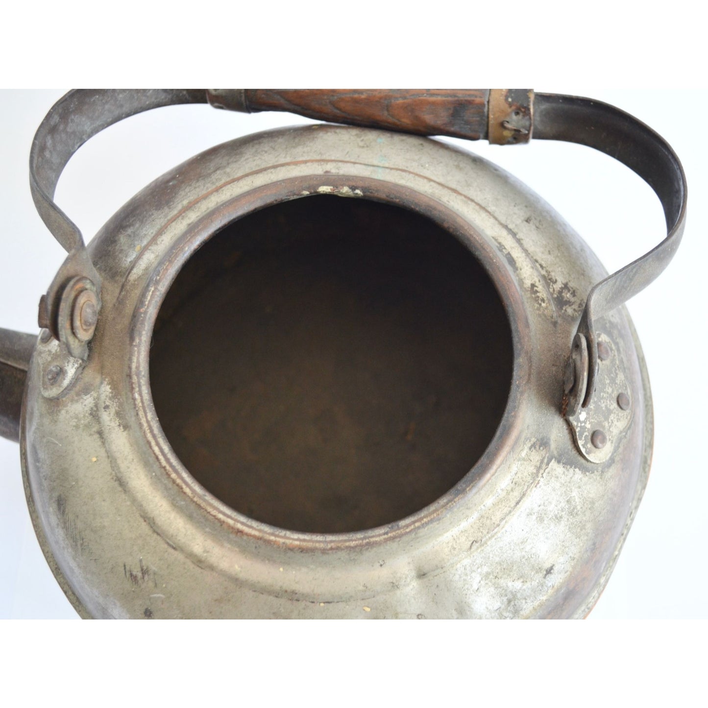 Vintage Primitive Copper Kettle Teapot Wood Handle Antique Tea Pot