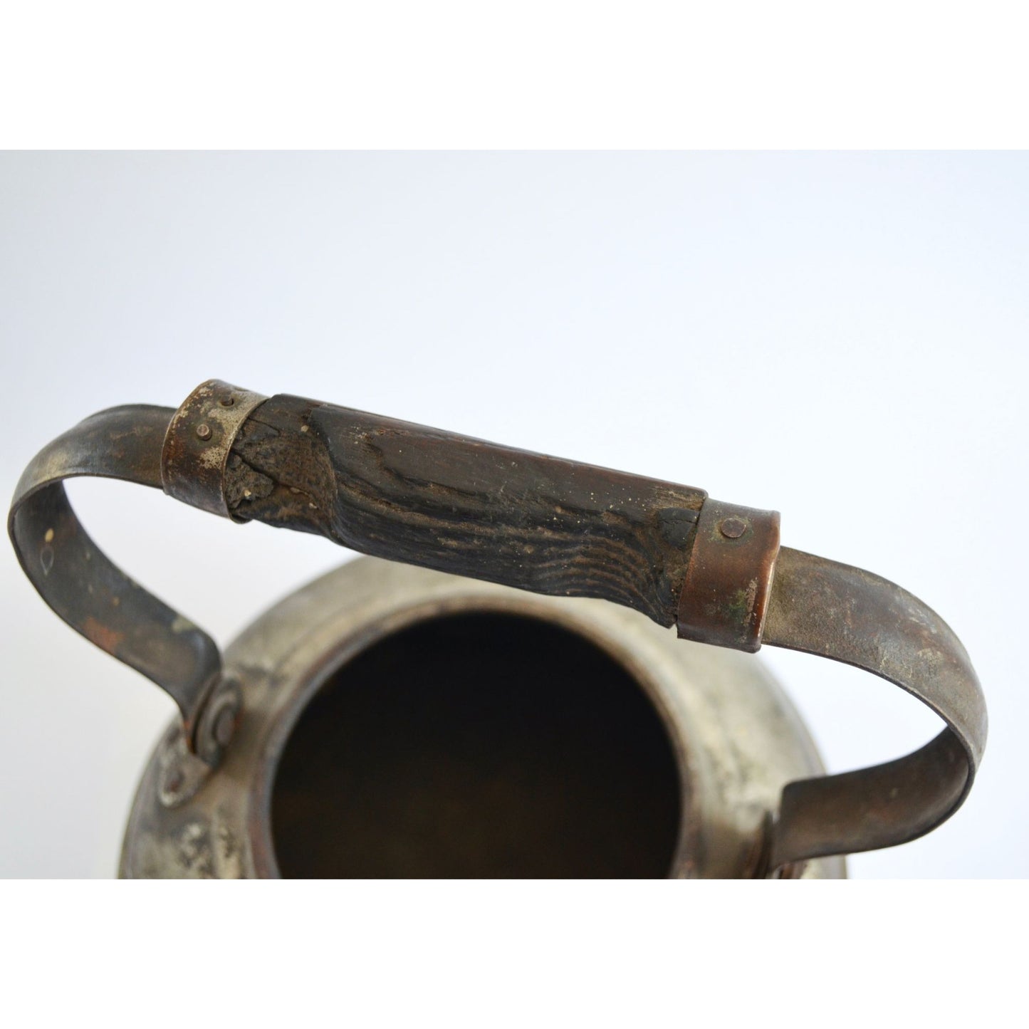 Vintage Primitive Copper Kettle Teapot Wood Handle Antique Tea Pot