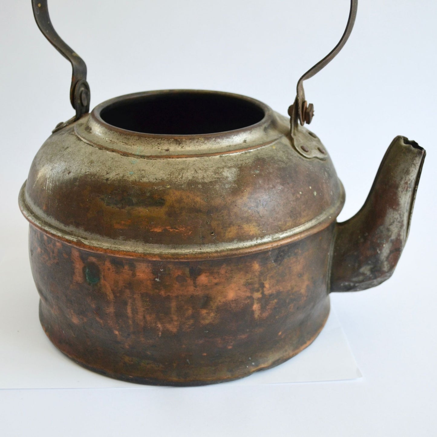 Vintage Primitive Copper Kettle Teapot Wood Handle Antique Tea Pot