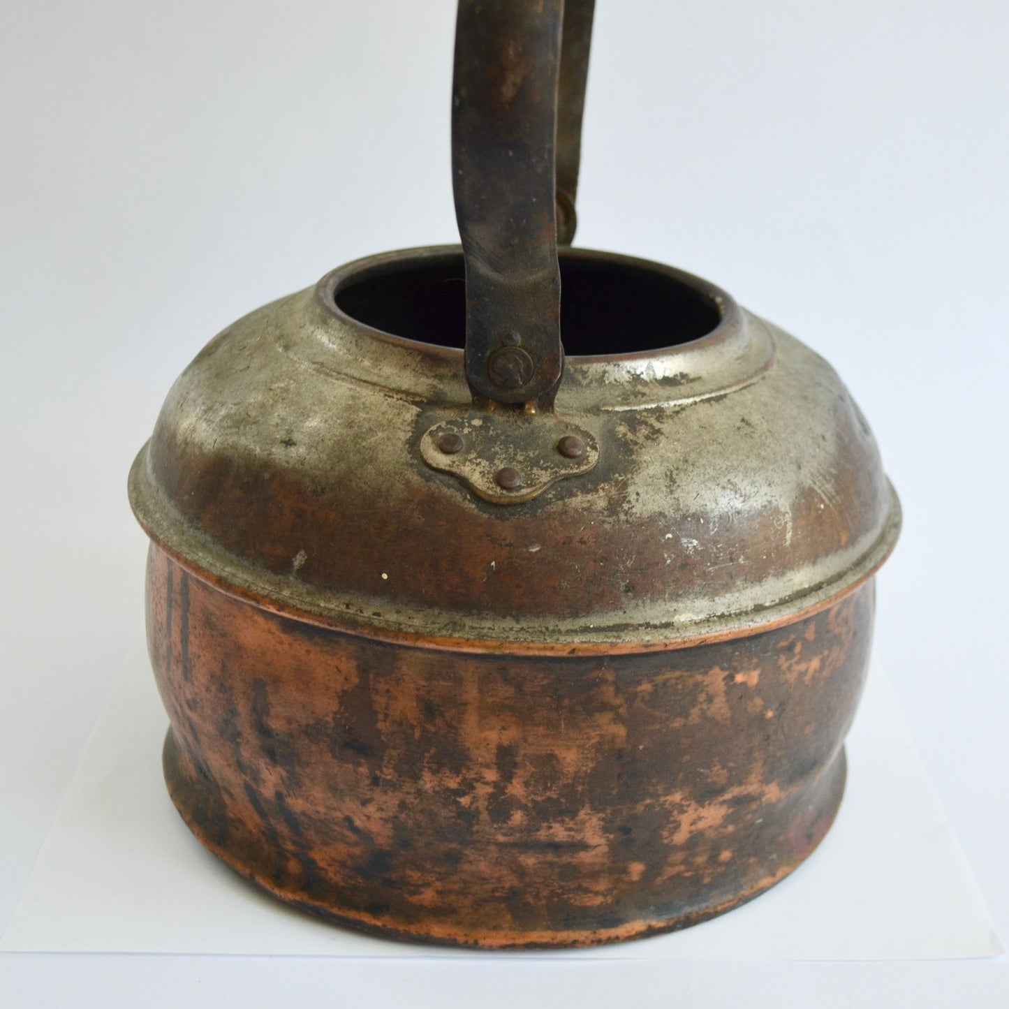 Vintage Primitive Copper Kettle Teapot Wood Handle Antique Tea Pot