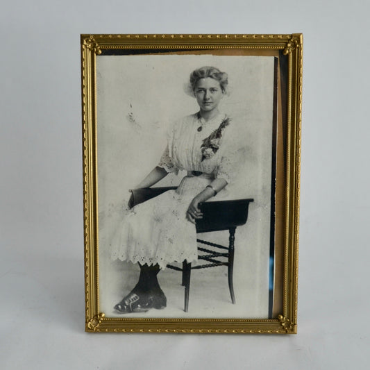 Antique Gold Metal Framed Image of a Young Woman Girl Dated March 31 1912