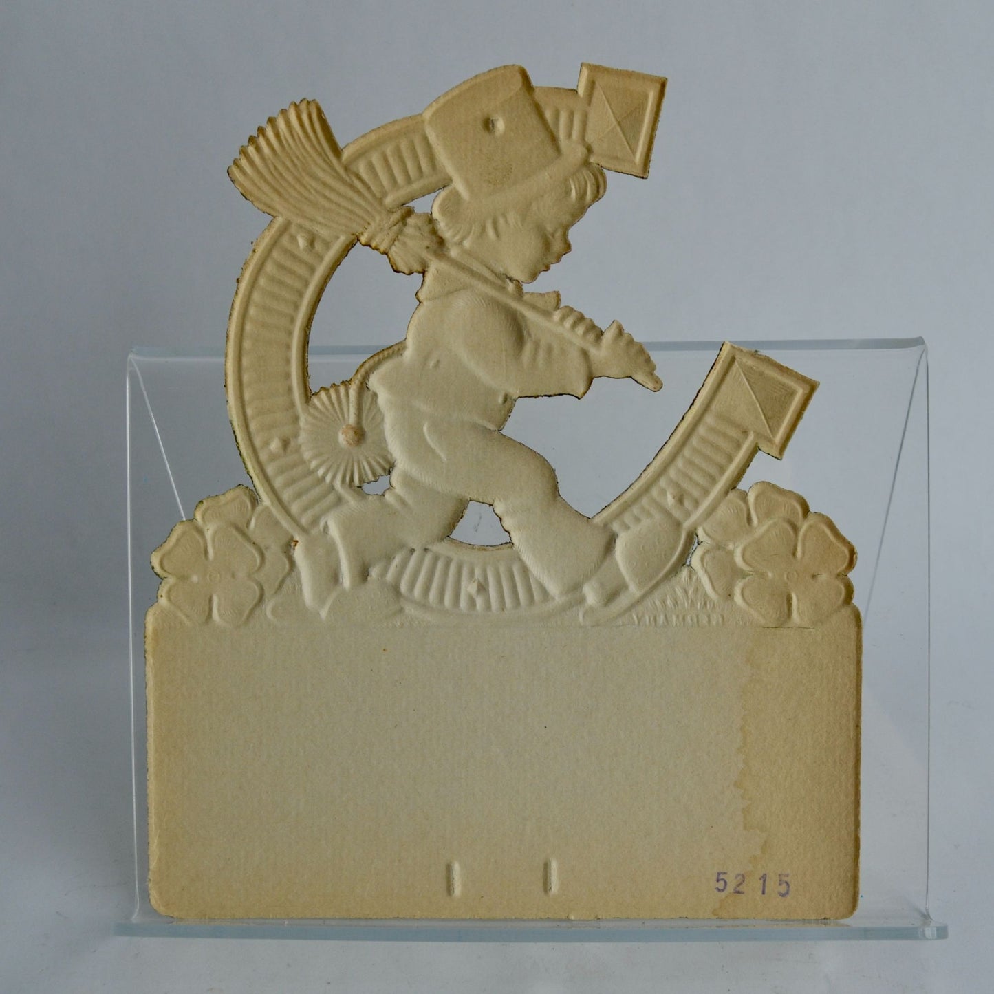 Pressed Cardboard Calendar Topper Boy Lucky Clover Horseshoe Germany