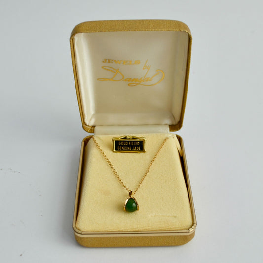 Vintage Gold Filled Genuine Jade Necklace with Box 16" Chain
