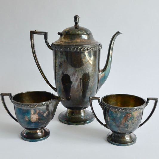 WM Rogers Avon 3630 3631 3632 Teapot Creamer Sugar Silverplate Berwick Trophy Handle