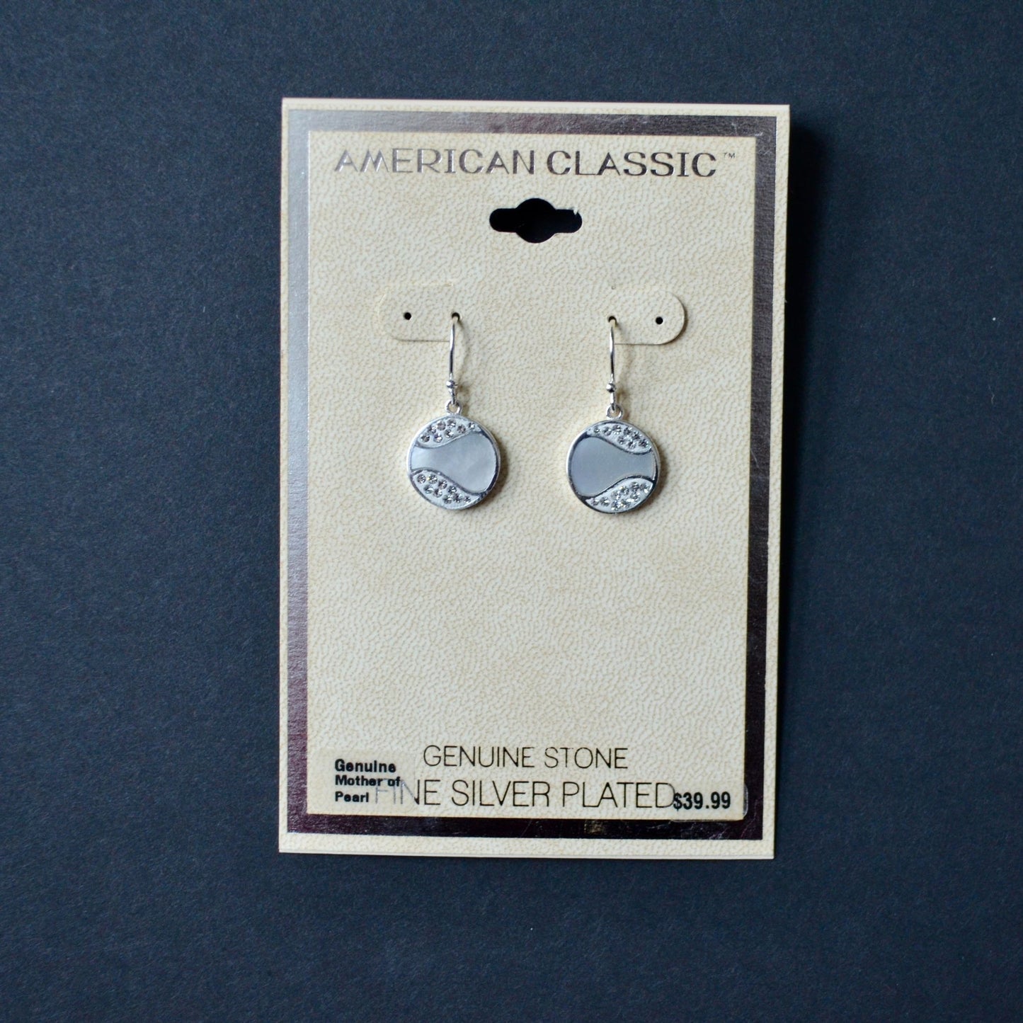 American Classic Genuine Mother of Pearl Silver Plated Drop Earrings New