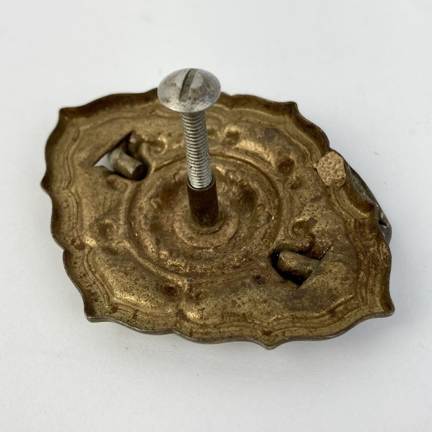 Antique Brass Drop-Bail Drawer Pull Vintage Rosette Backplate 3"