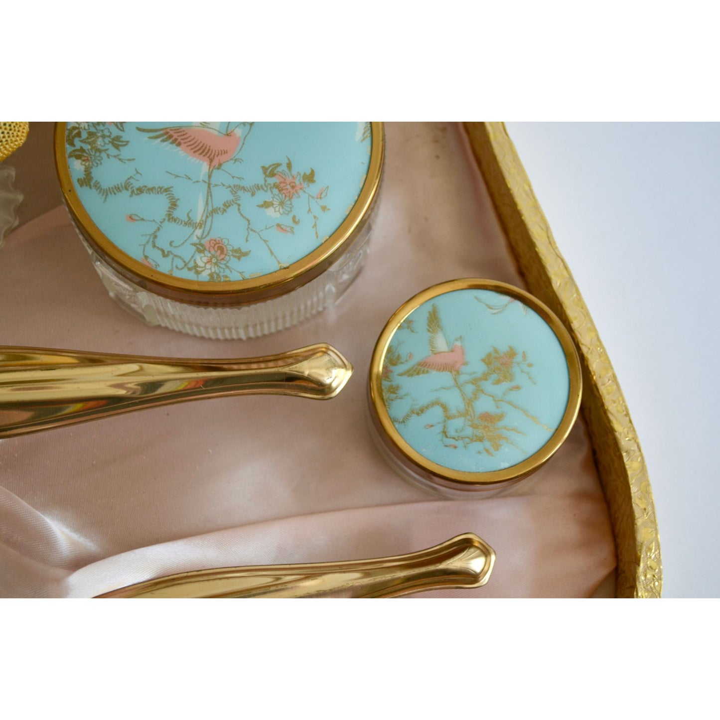 Vintage Dresser Vanity Set In Original Box Gold Blue