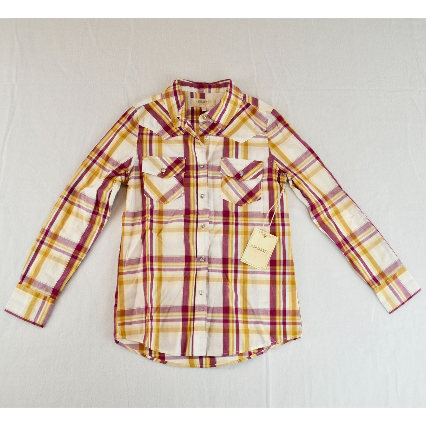 Shyanne Girls Plaid CZ Button Up Shirt New Medium 100% Cotton