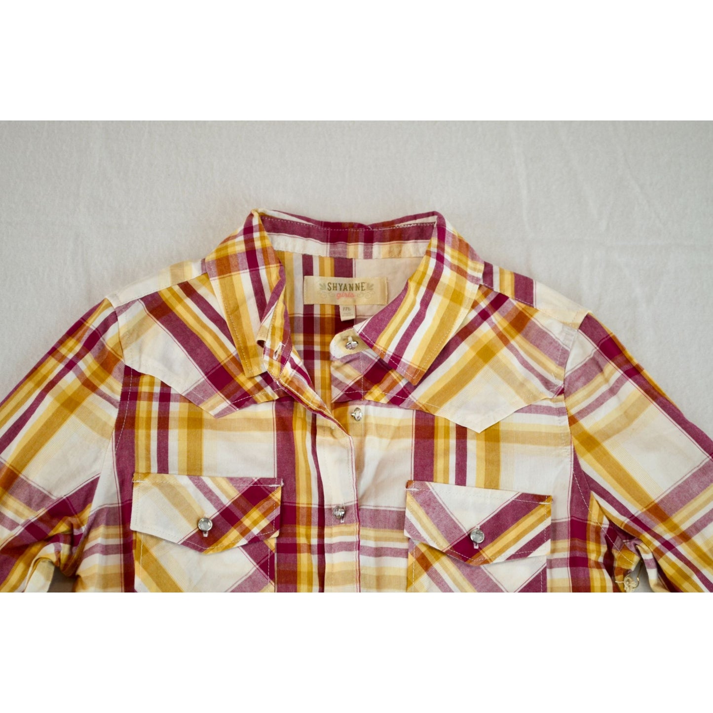 Shyanne Girls Plaid CZ Button Up Shirt New Medium 100% Cotton
