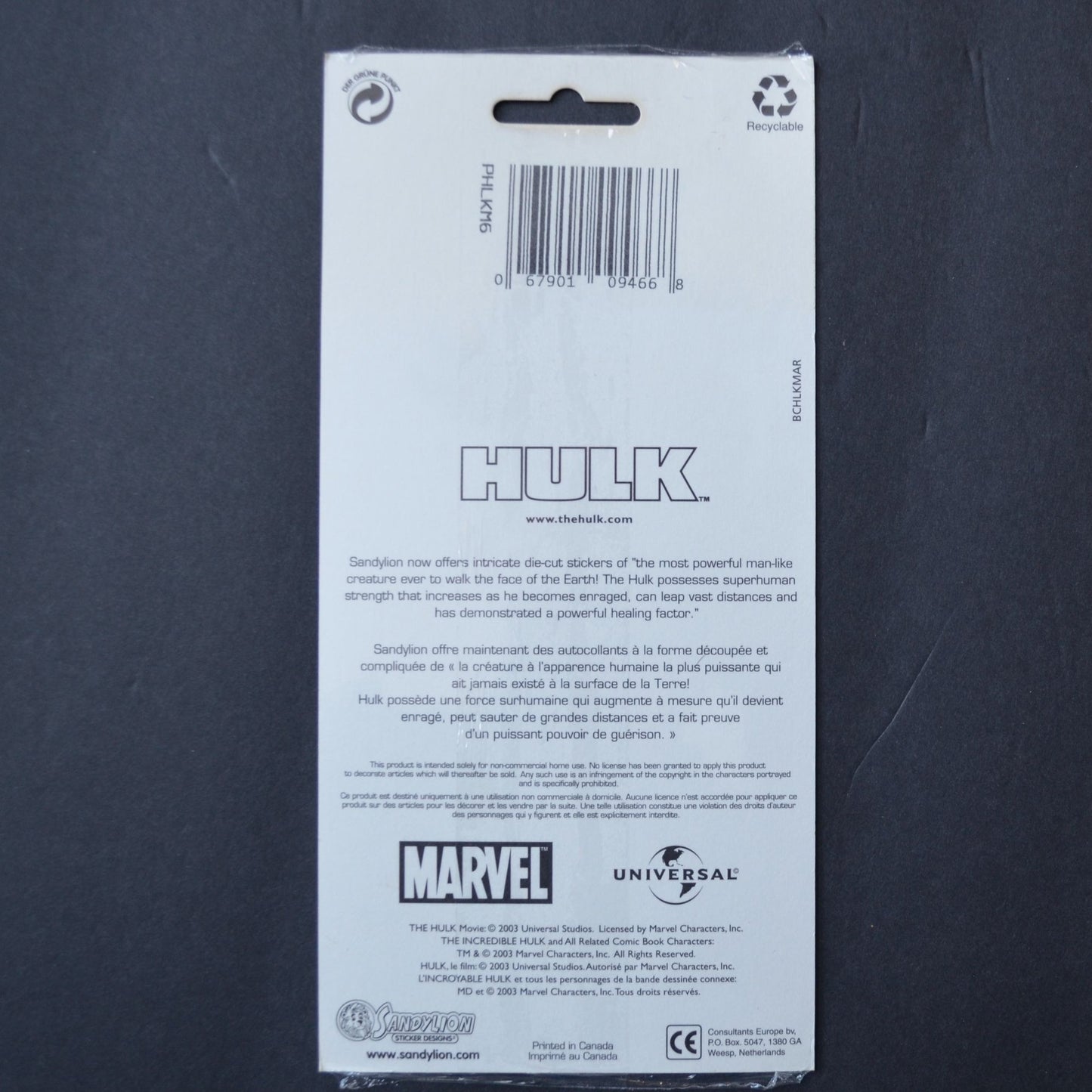 SandyLion 2003 HULK Vintage Stickers New Sealed NOS