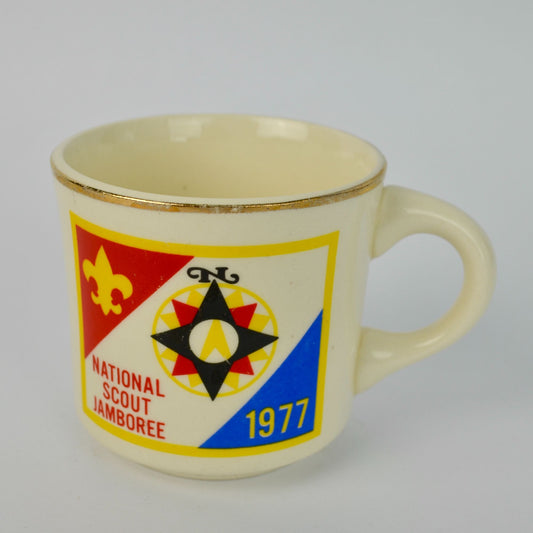 1977 National Scout Jamboree Boy Scouts of America Gold Rim Vintage Mug