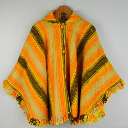 1970s BRIGHT Yellow & Orange Poncho Striped