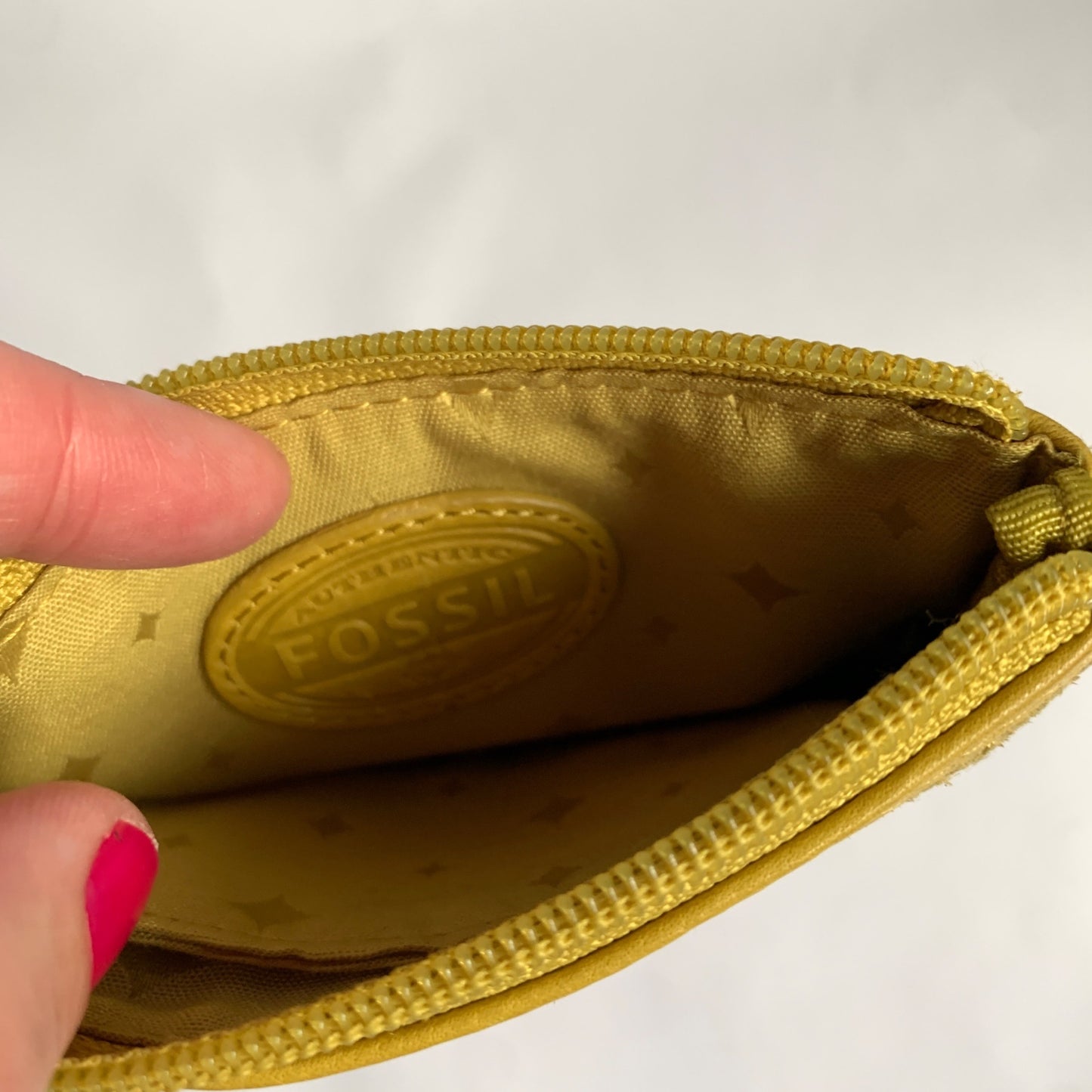Fossil Yellow Green Leather Snake Embossed Coin Pouch Wallet