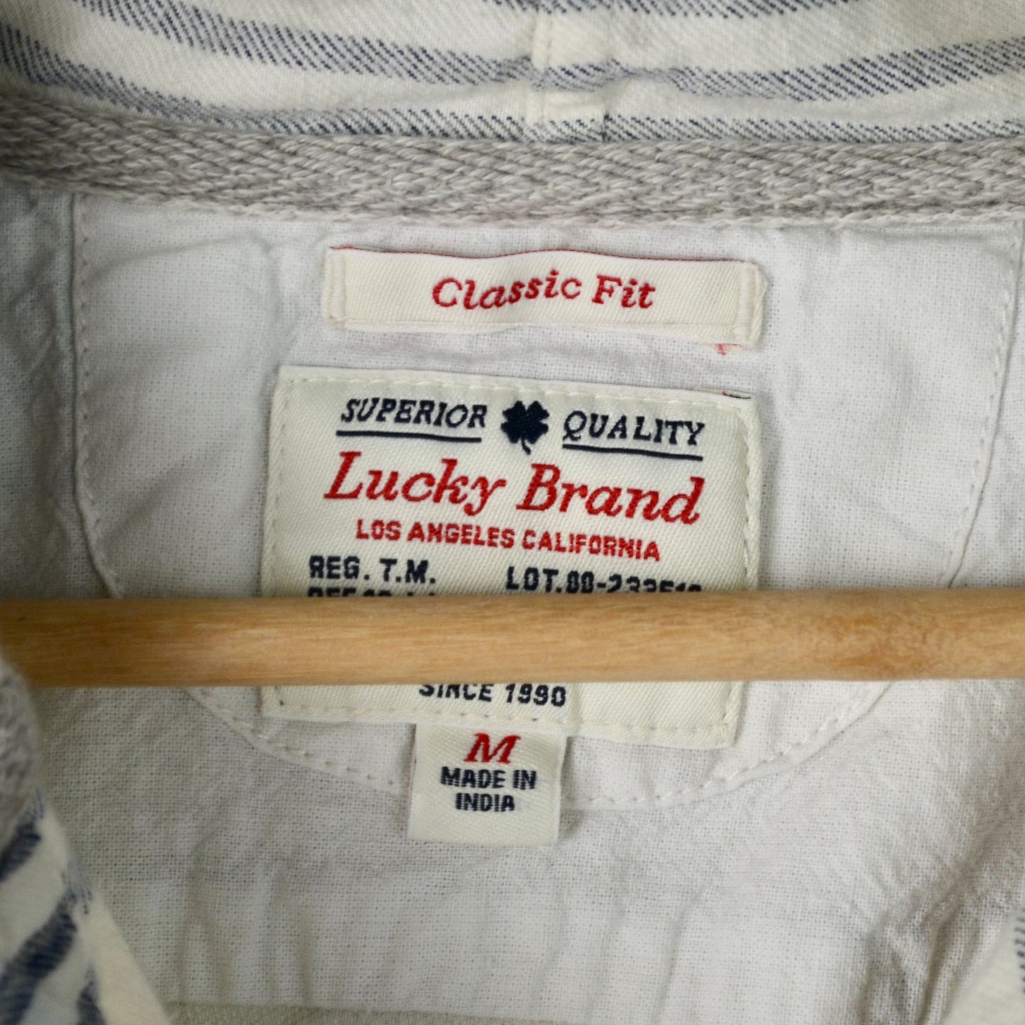 Lucky Brand Men's White Blue Striped Henley Pullover Shirt Medium