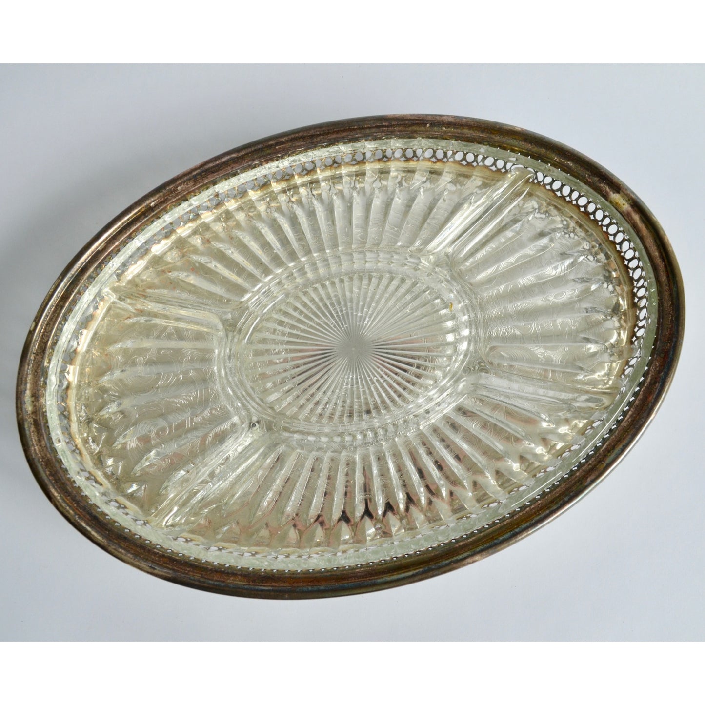 Vintage Silver Plate Large Glass Insert Serving Platter Divided Footed