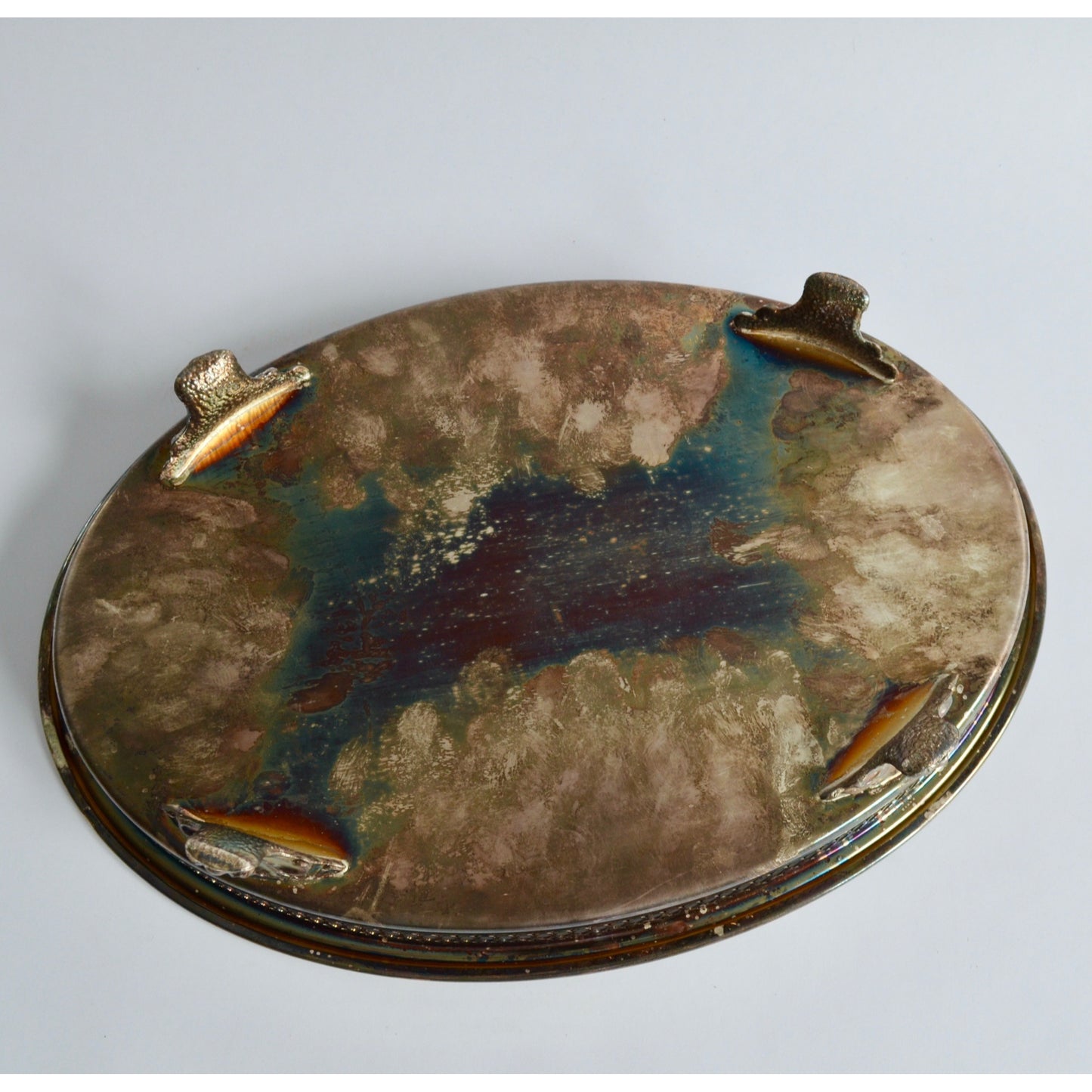 Vintage Silver Plate Large Glass Insert Serving Platter Divided Footed