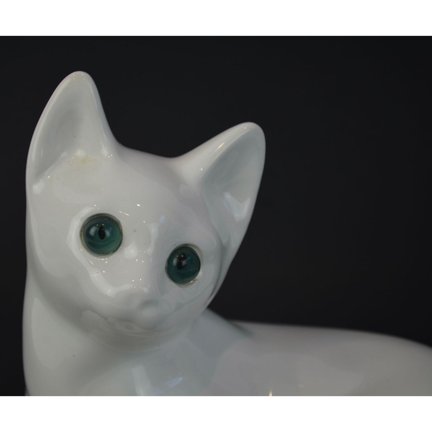 ELPA Portugal Vintage White Cat Green Glass Eyes Figurine 8"