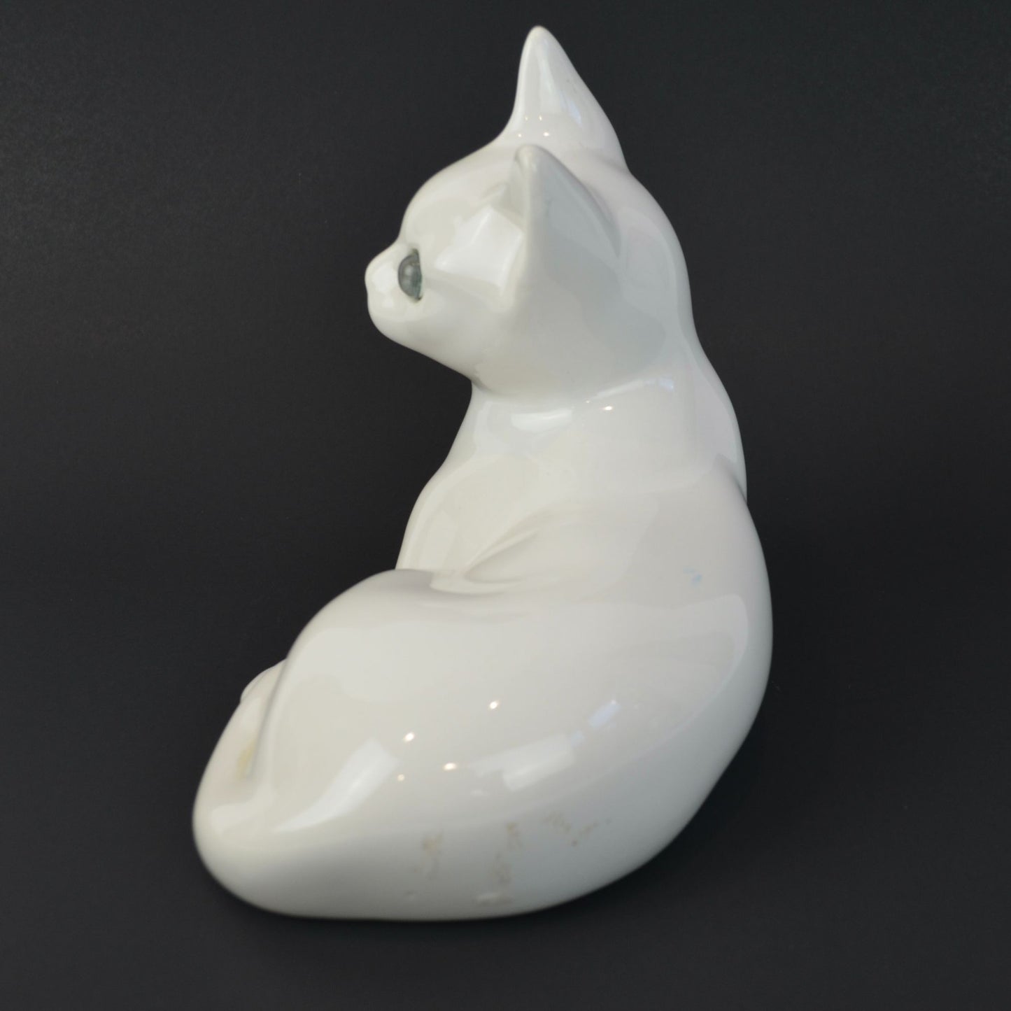 ELPA Portugal Vintage White Cat Green Glass Eyes Figurine 8"