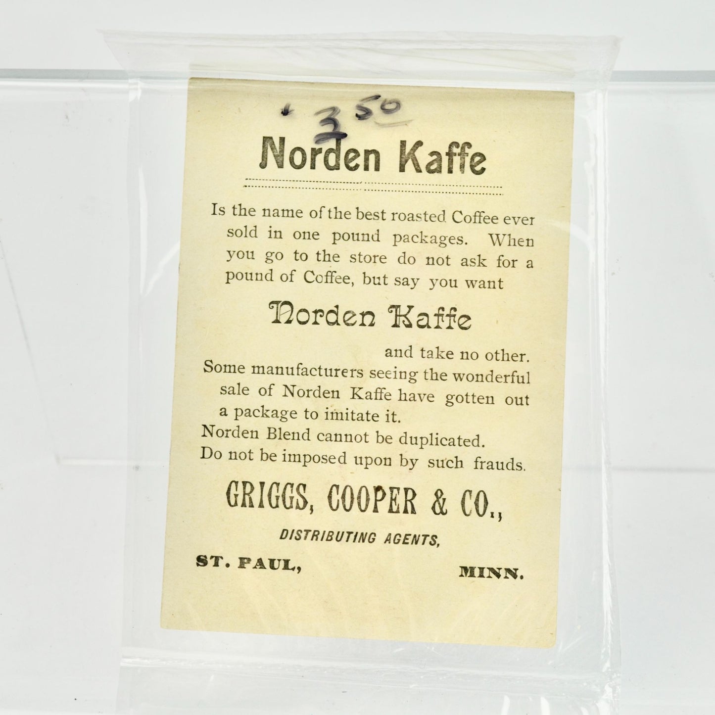 Norden Kaffe Victorian Trading Trade Card Antique St. Paul Minnesota