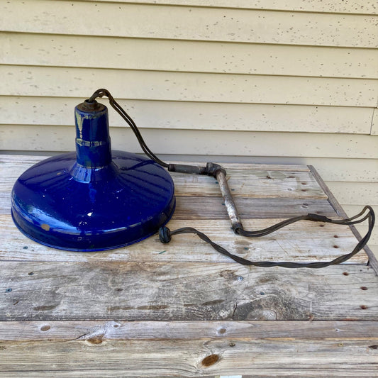 Vintage 14" Cobalt Blue Porcelain Enamel Industrial Gas Station Light Shade