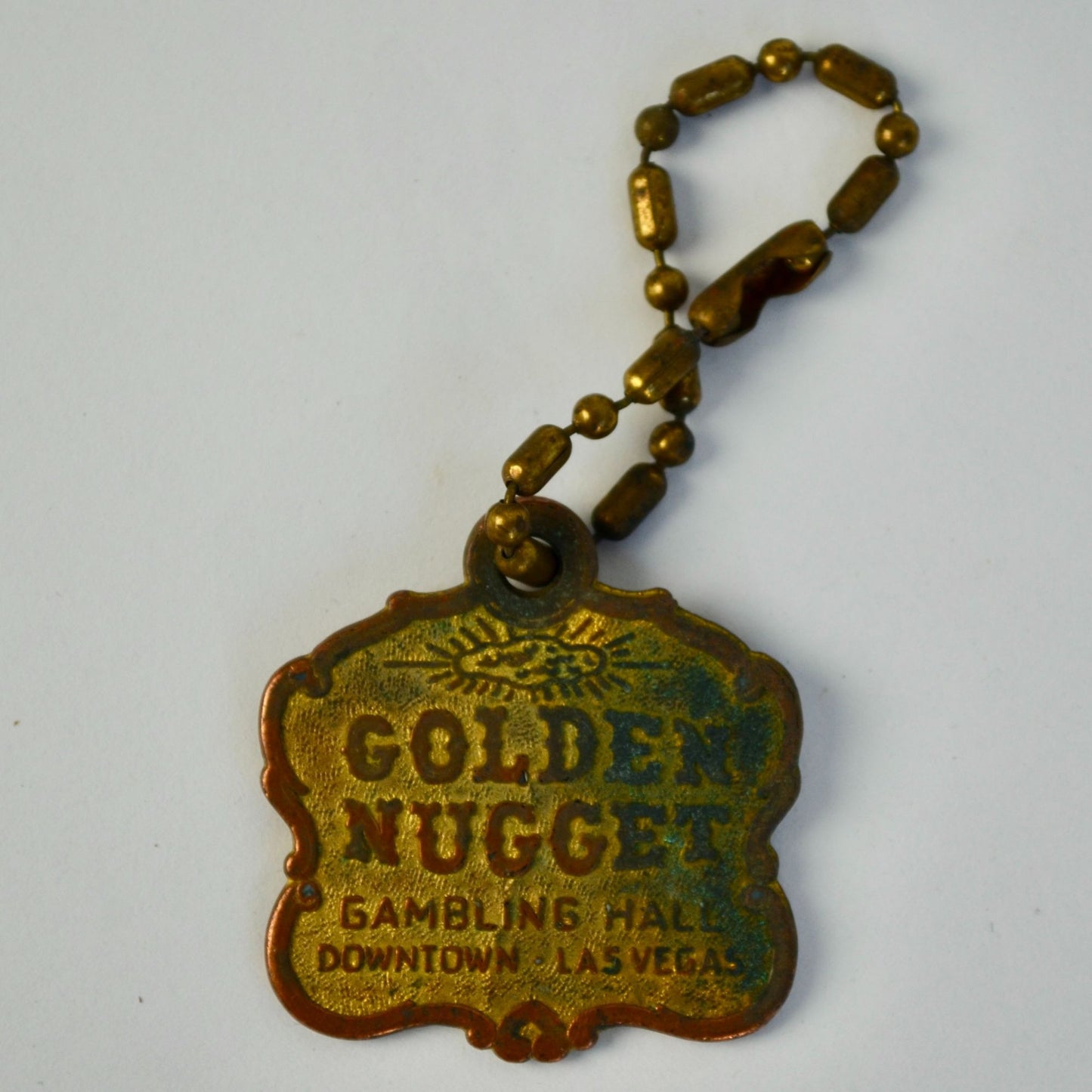 Vintage Golden Nugget Gambling Hall Las Vegas Gold Keychain