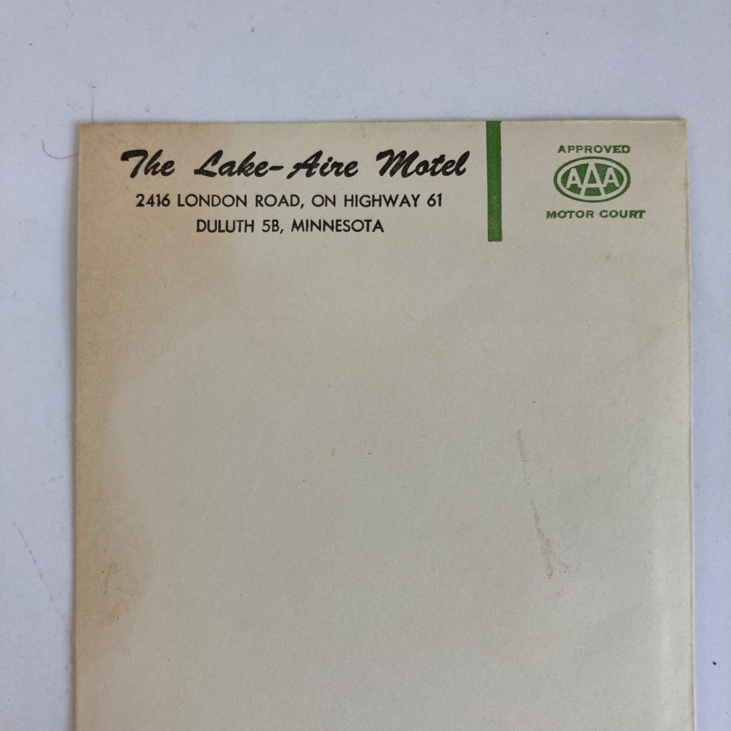 Vintage Lake-Aire Motel Duluth, MN Stationary Paper & Envelope Minnesota Hotel