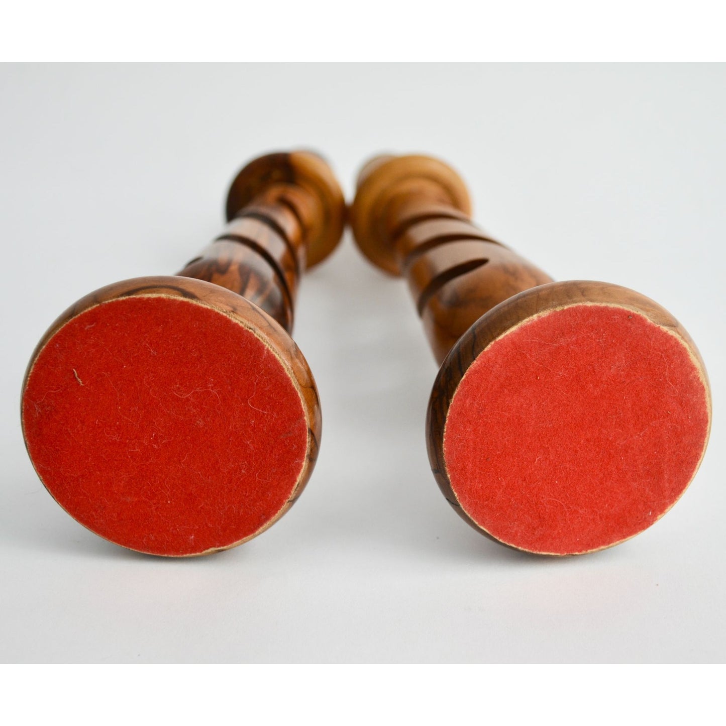 Vintage Hand Carved Wood Spiral Candlestick Holders Pair Mid Century Modern