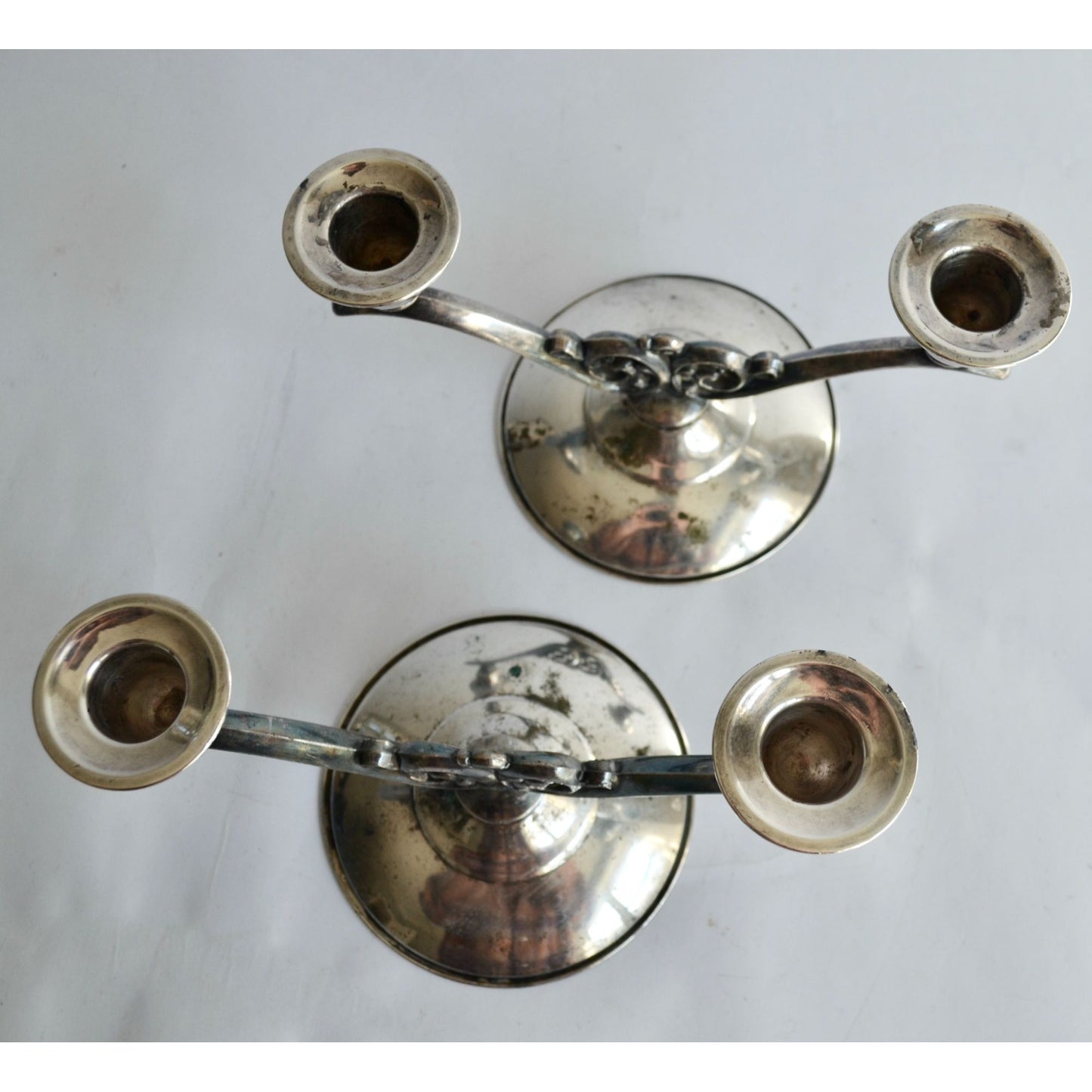 Oneida Vintage Silverplated Double Arm Taper Candlestick Holders Pair