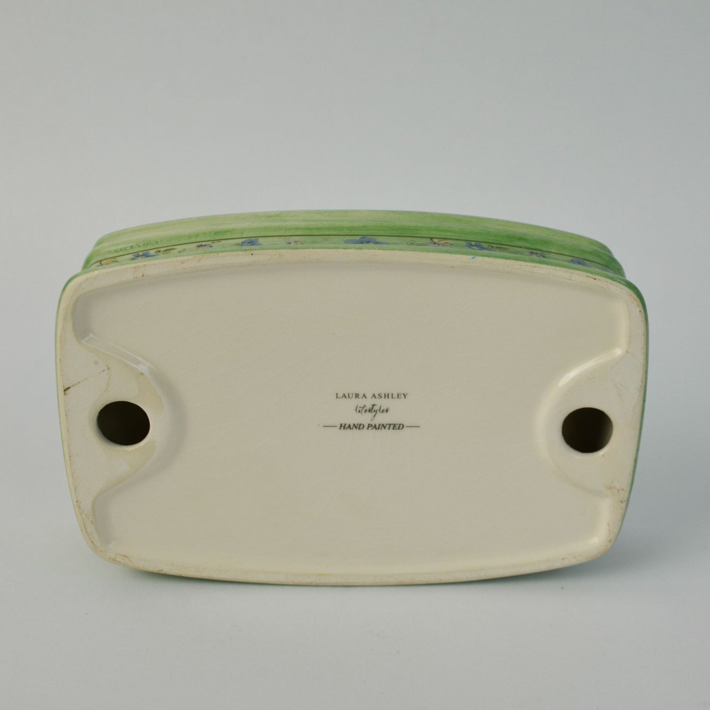 Laura Ashley Handpainted Spring Bloom Soap Dish Quilted Design Green Floral