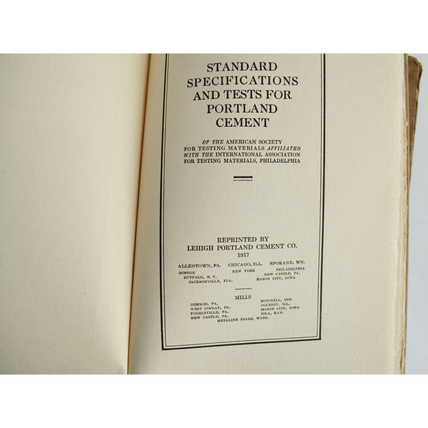 1917 Standard Specifications and Tests for Portland Cement Antique Book