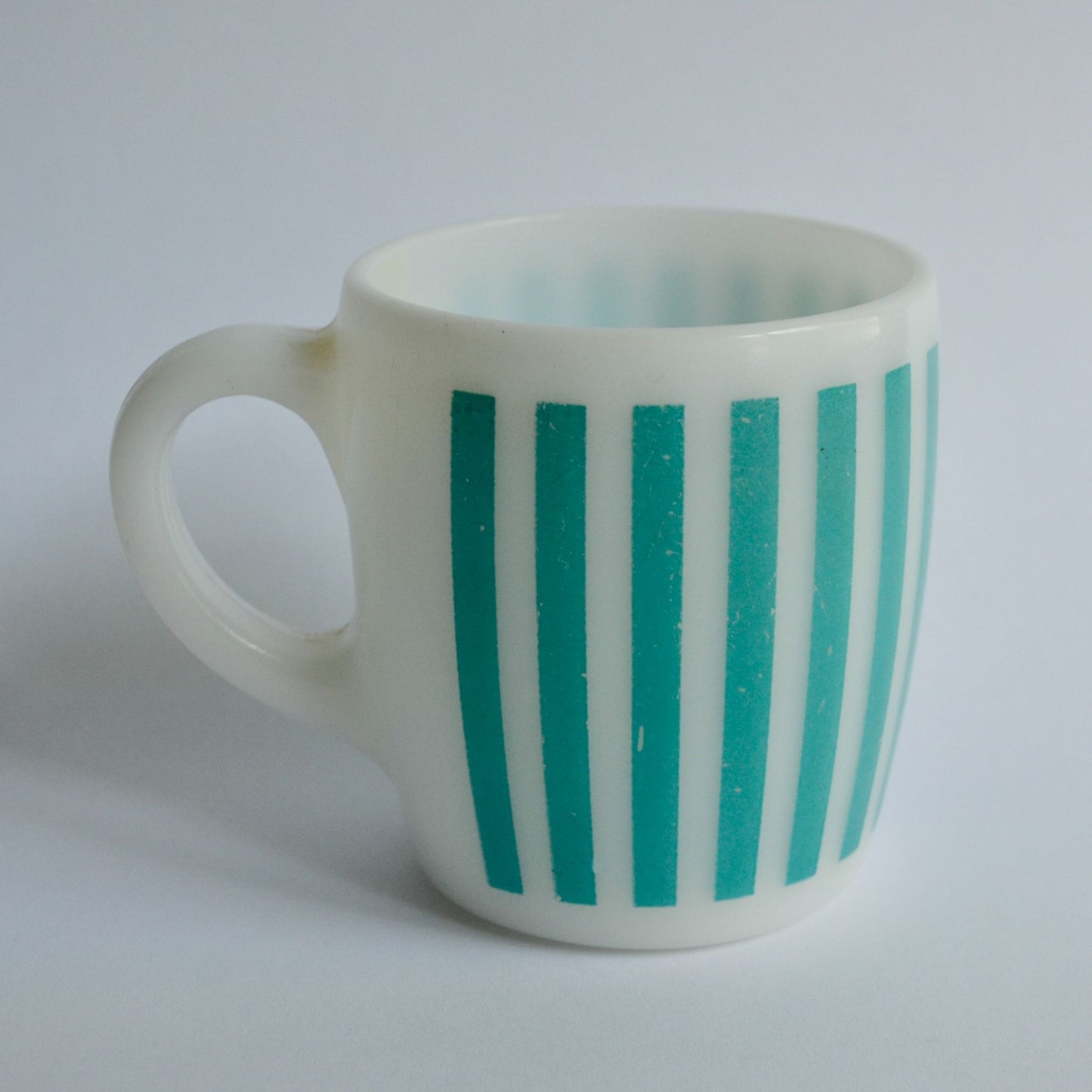 Hazel Atlas Turquoise White Candy Stripe Mug Milk Glass