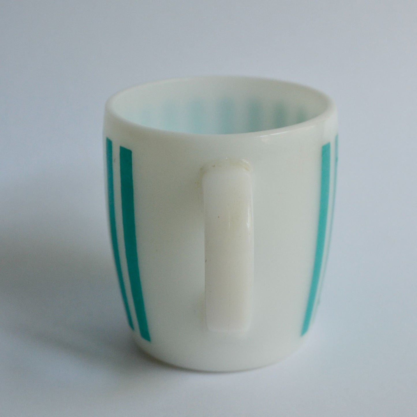 Hazel Atlas Turquoise White Candy Stripe Mug Milk Glass