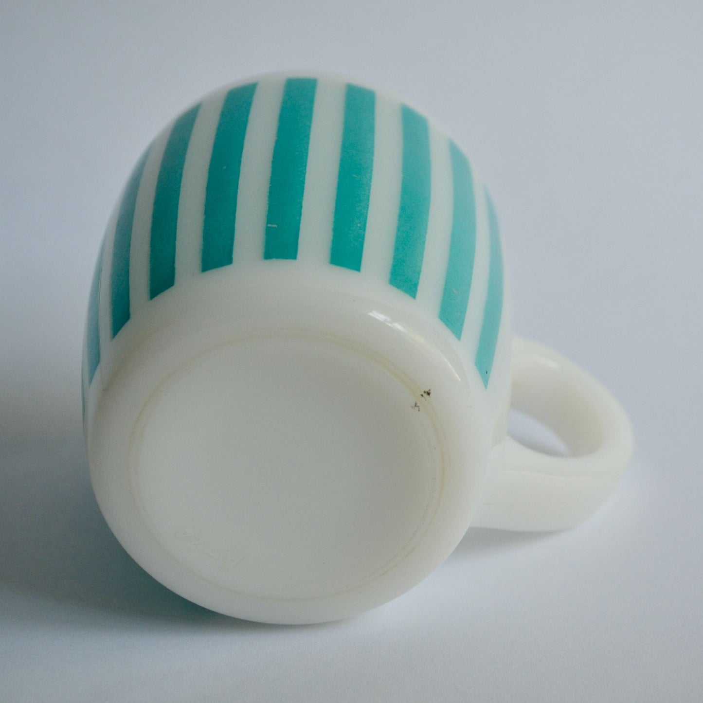 Hazel Atlas Turquoise White Candy Stripe Mug Milk Glass