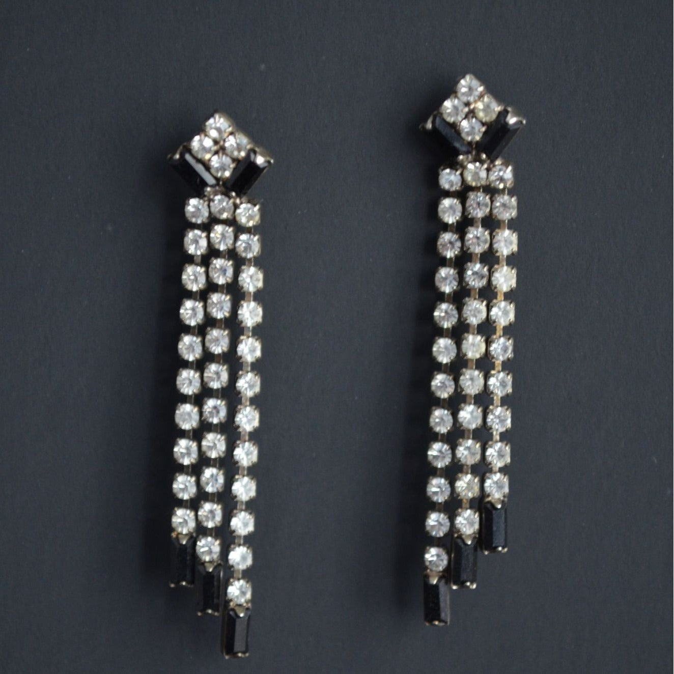 Vintage Art Deco Style Rhinestone Dangle Earrings
