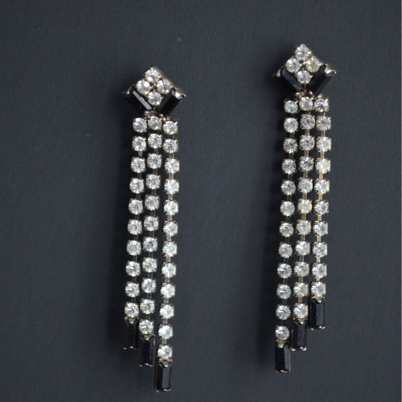 Vintage Art Deco Style Rhinestone Dangle Earrings