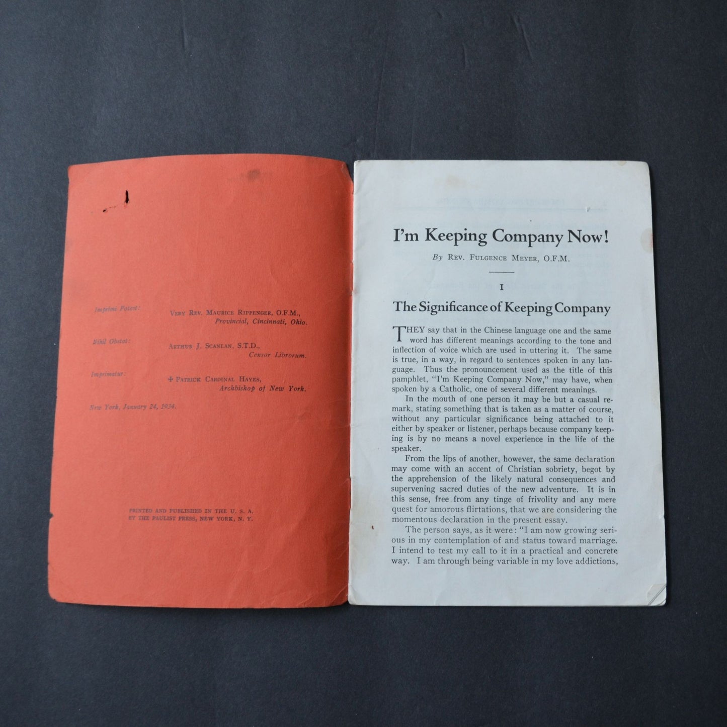 1934 I'm Keeping Company Now The Paulist Press Booklet Dating