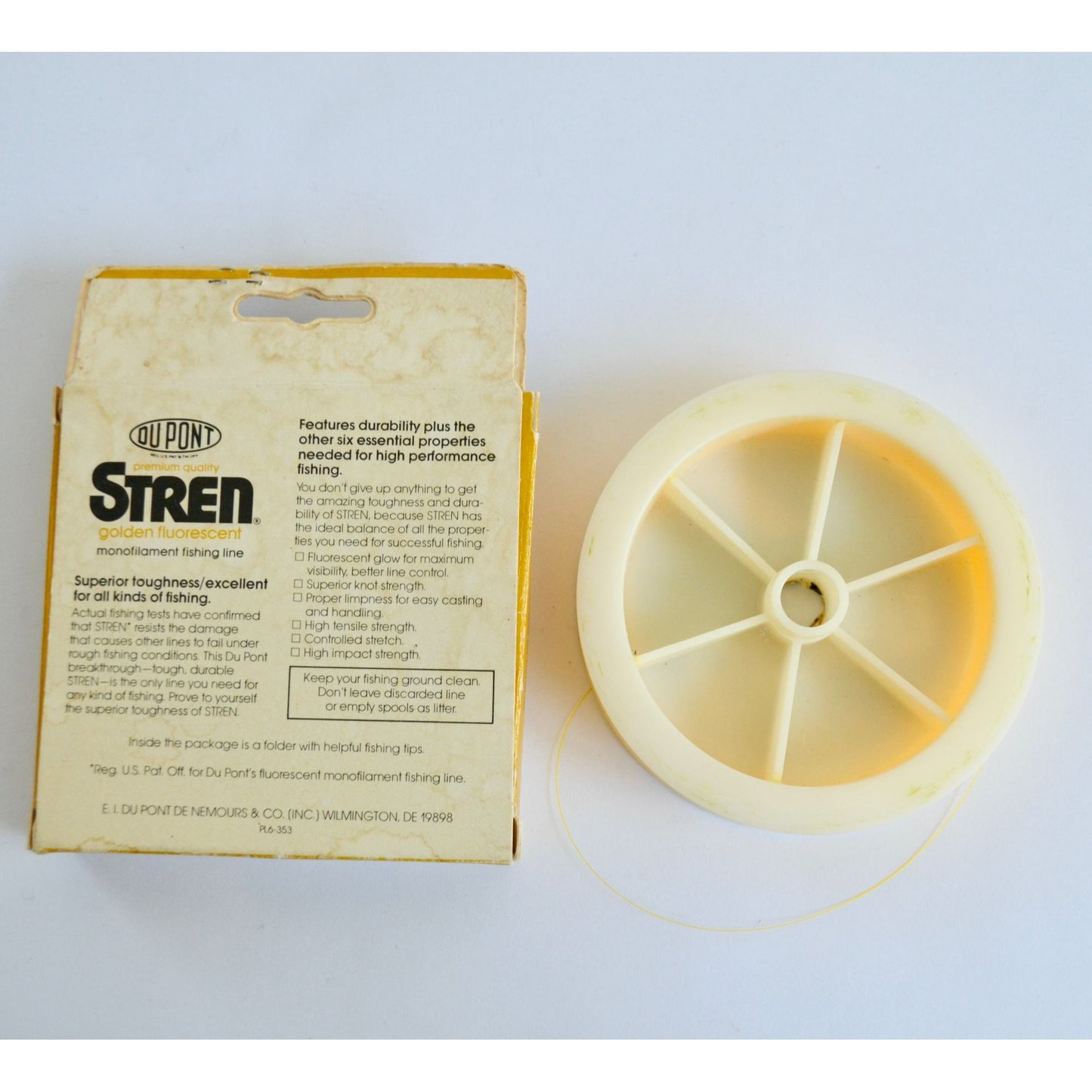 Vintage 1980's Stren Dupont Golden Fluorescent Fishing Line 6 lb w/ Box
