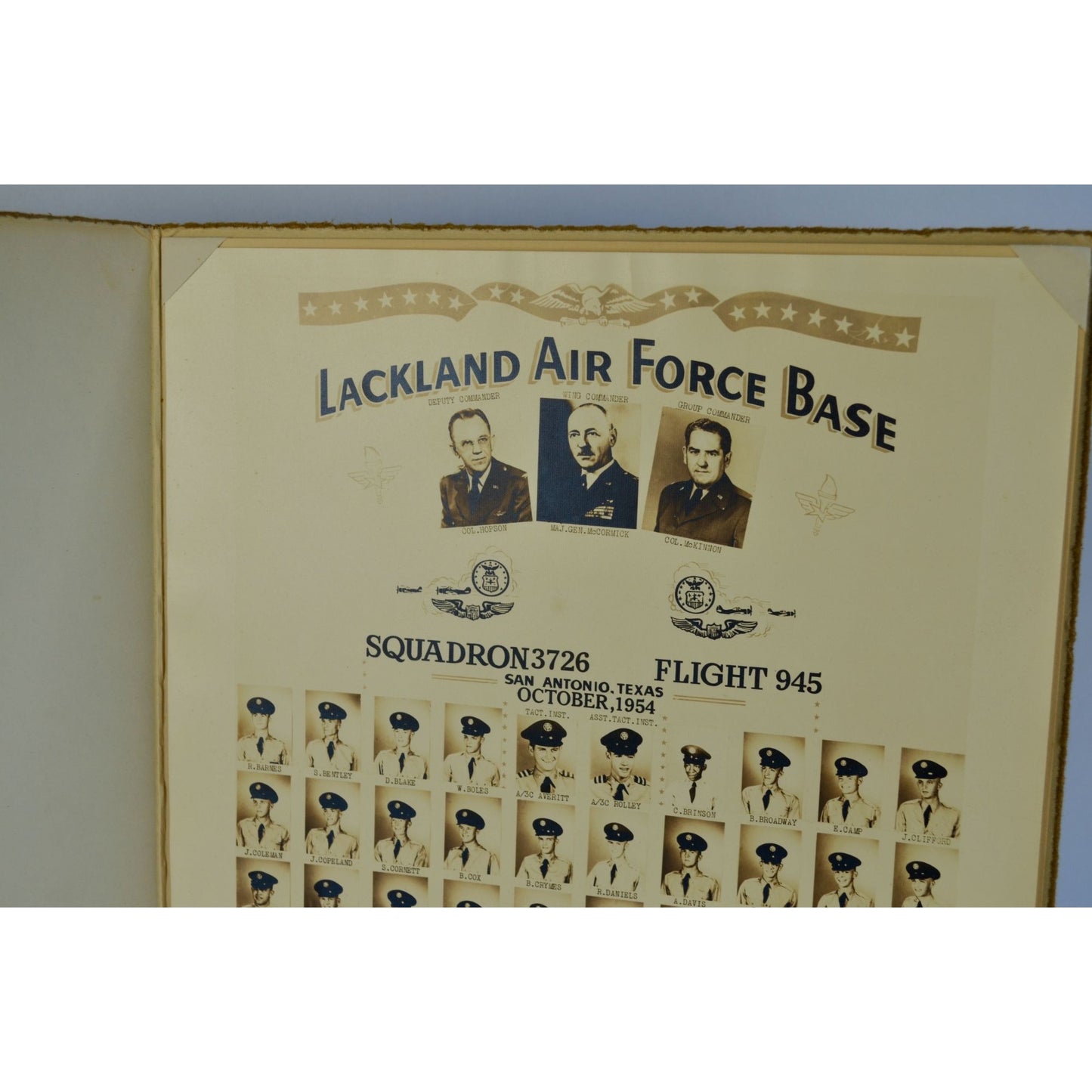 Vintage 1954 Lackland Air Force Base Black & White Class Photograph