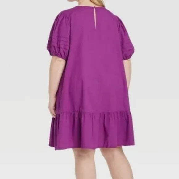 Ava & Viv Pleated Puff Sleeve Dress Purple New 3X