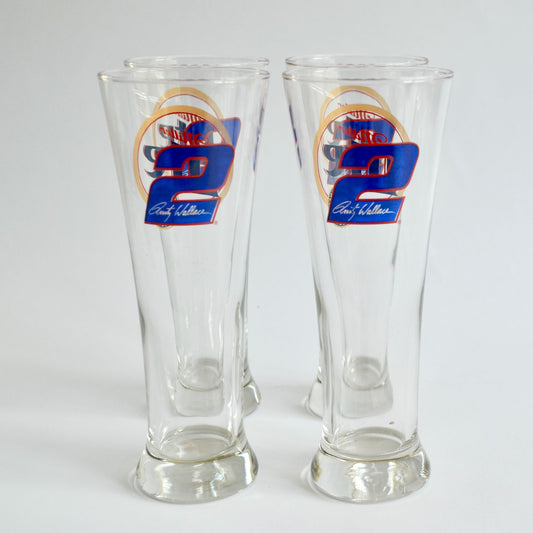 Set of 4 Miller Lite Rusty Wallace #2 Beer Pilsner Glasses Tall 8.5" NASCAR Racing