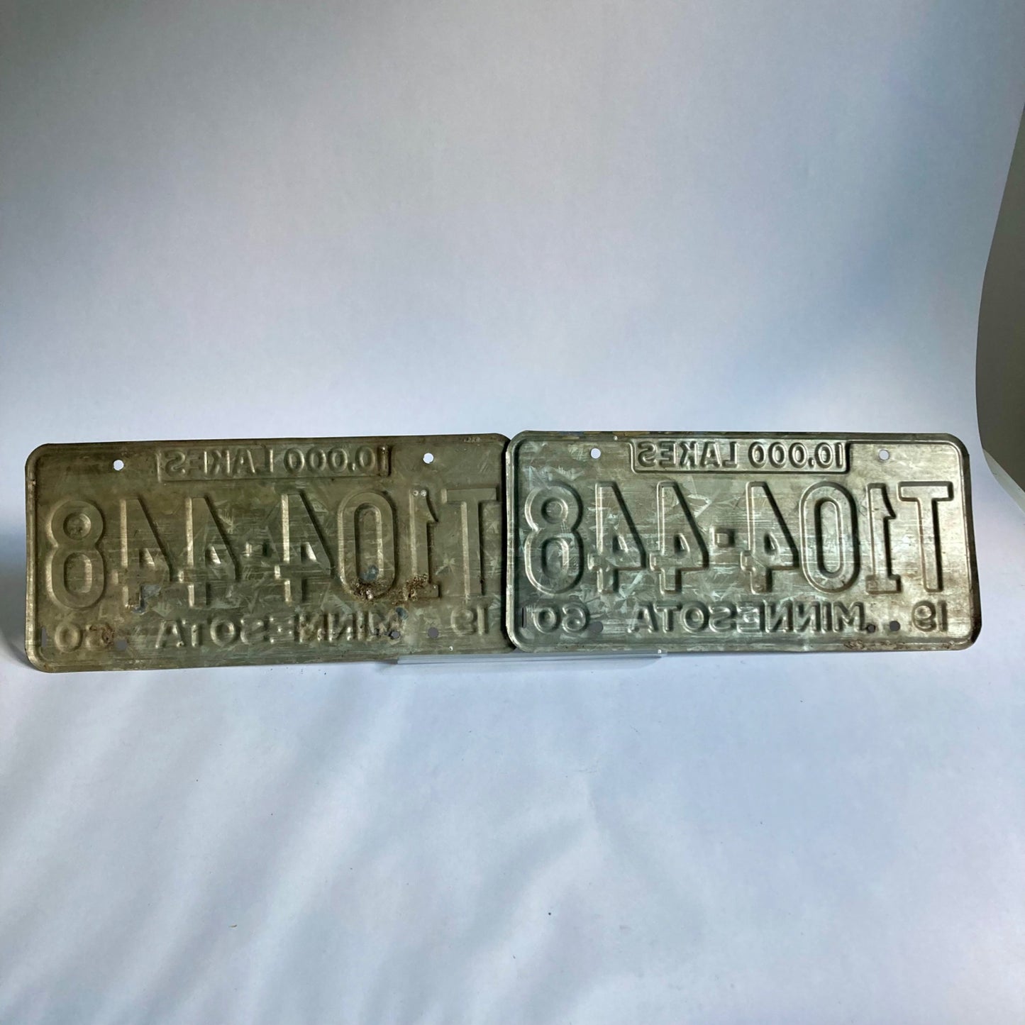 Vintage Pair 1960 Minnesota License Plates 10,000 Lakes Blue Yellow
