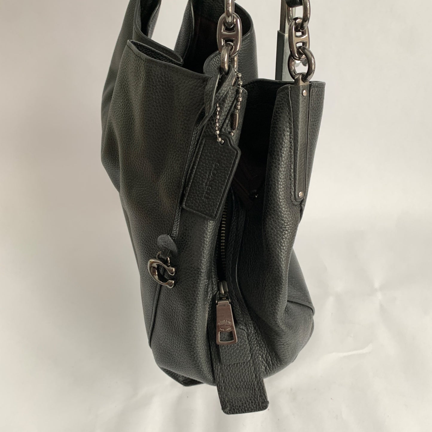 Coach 78364 Black Gunmetal Leather Dalton 31 Hobo Shoulder Bag