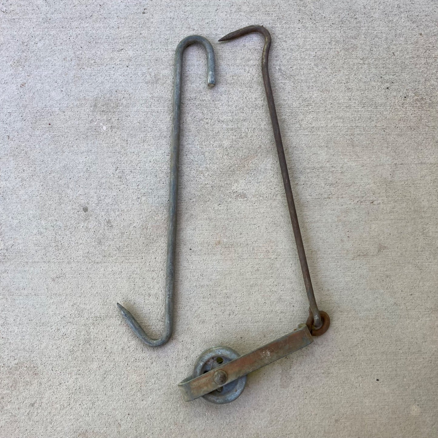 Vintage St John & Co Meat Hook w/ Pulley & Armour Meat Hook Galvanized 59X