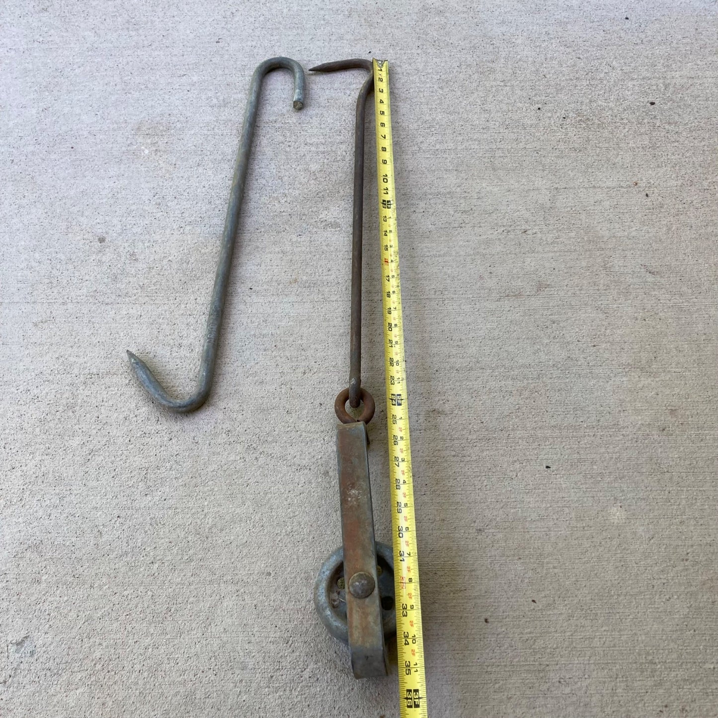 Vintage St John & Co Meat Hook w/ Pulley & Armour Meat Hook Galvanized 59X