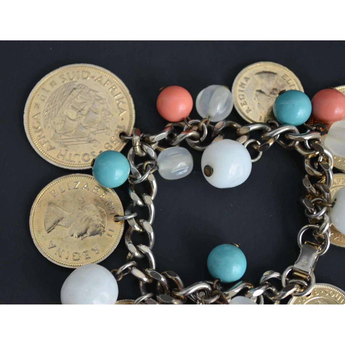 Vintage Bangle Bracelet Traveler's Charms Coins Beaded