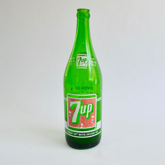 Vintage 7up Glass Bottle 28 Fluid Ounces Green "Fresh Up" 7 Up Soda Pop