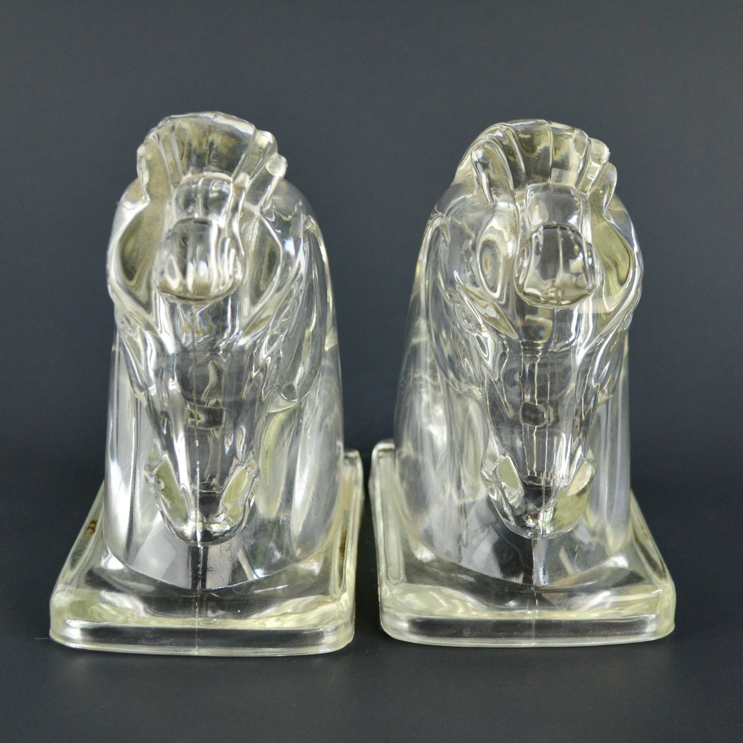 Federal Glass MCM Vintage Art Deco Horse Head Bookends Pair of 2